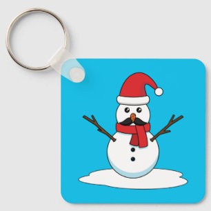 Funny Snowman with Moustache and Carrot Key Ring
