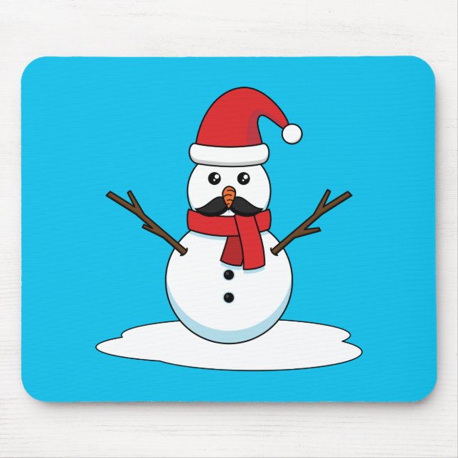 Funny Snowman with Moustache and Carrot Mouse Pad (Front)