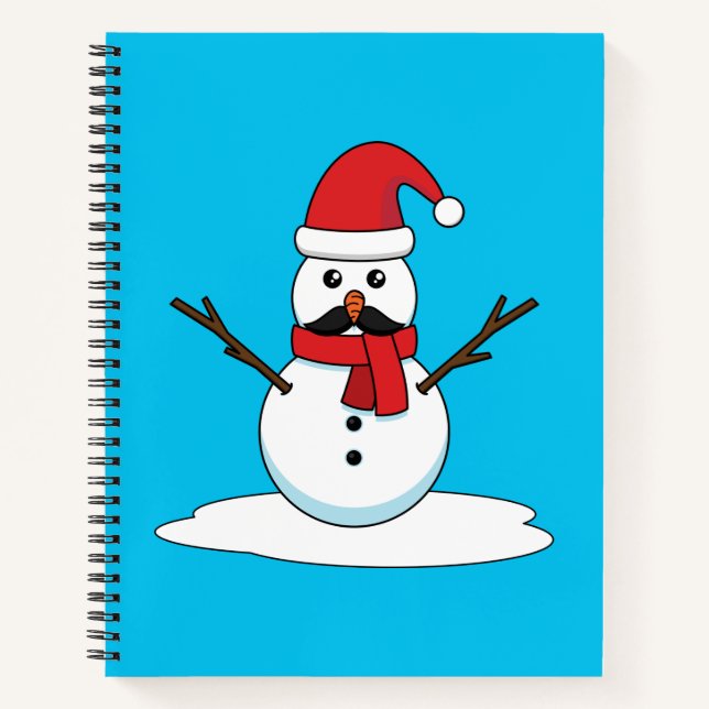 Funny Snowman with Moustache and Carrot Notebook (Front)