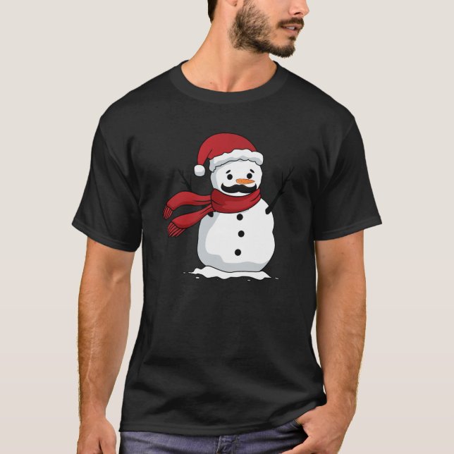 Funny snowman with moustache and carrot T-Shirt (Front)