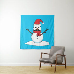 Funny Snowman with Moustache and Carrot Tapestry