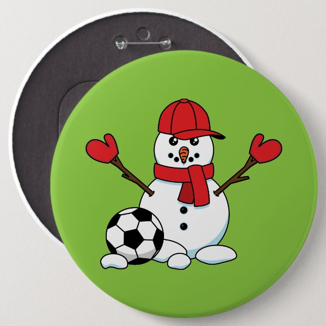 Funny Snowman with Soccer Ball 6 Cm Round Badge (Front & Back)