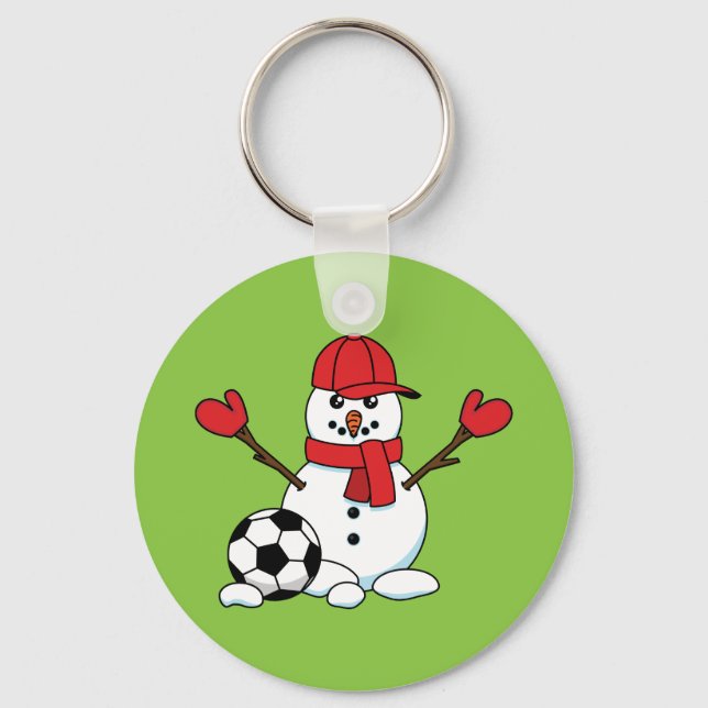 Funny Snowman with Soccer Ball Key Ring (Front)