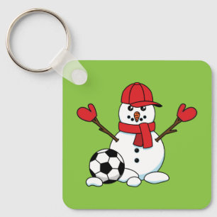Funny Snowman with Soccer Ball Key Ring