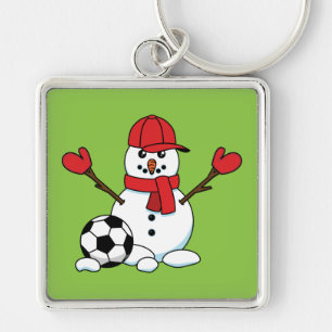 Funny Snowman with Soccer Ball Key Ring