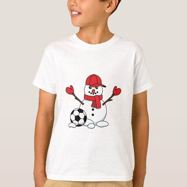 Funny Snowman with Soccer Ball T-Shirt (Front)