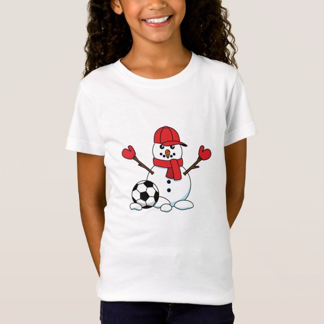 Funny Snowman with Soccer Ball T-Shirt (Front)