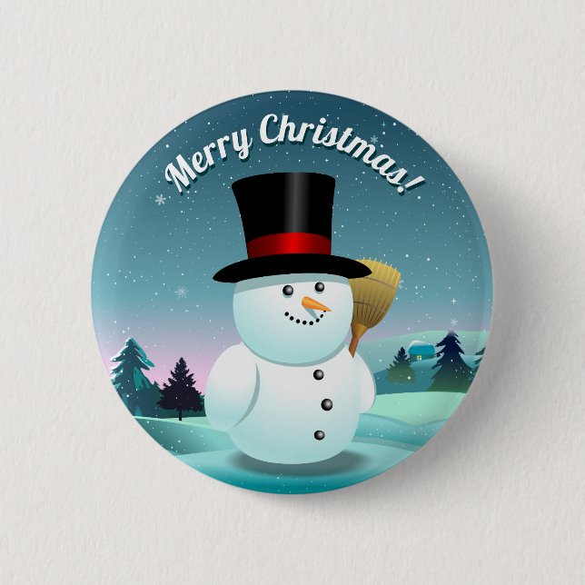 Funny Snowman With Top Felt Hat 6 Cm Round Badge (Front)