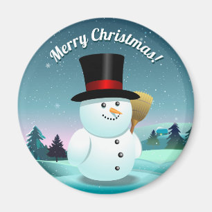Funny Snowman With Top Felt Hat Magnet
