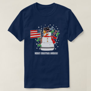 Funny Snowman with US flag Christmas T-Shirt