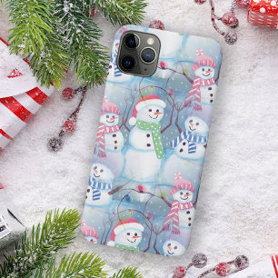 Funny Snowmen Christmas Tree String Lights Pattern iPhone 16 Pro Max Case