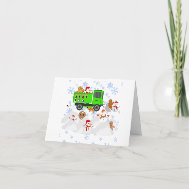 Funny Snowplowing Snowmen and Gingerbread Men Card (Front)
