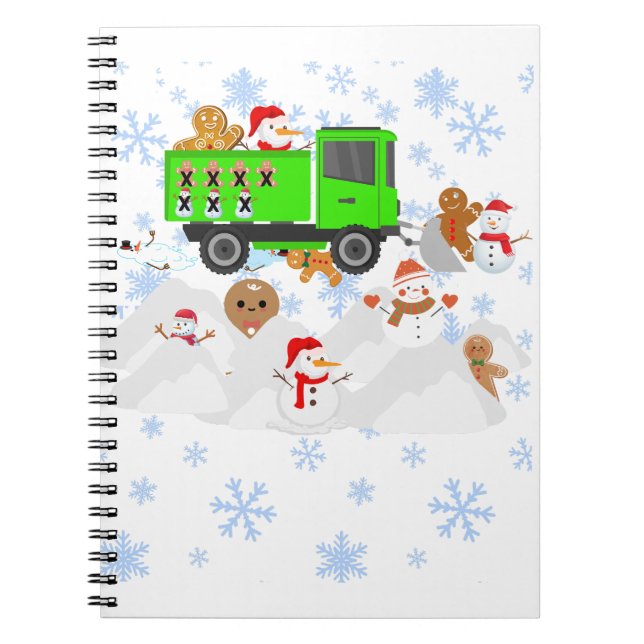 Funny Snowplowing Snowmen and Gingerbread Men Notebook (Front)