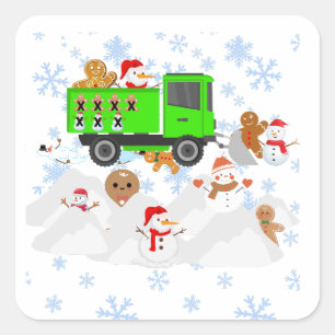 Funny Snowplowing Snowmen and Gingerbread Men Square Sticker