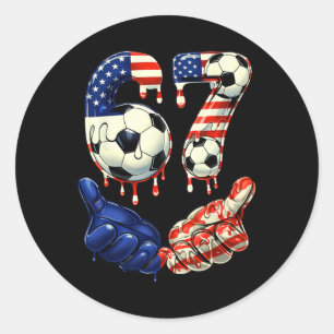Funny Soccer 67 Meme For Boys Kids 67 T Shirt, Six Classic Round Sticker