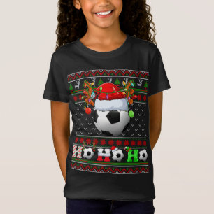 Funny Soccer Ball Xmas Tree Lights Ugly Christmas  T-Shirt