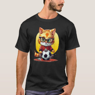 Funny Soccer Cat Face with Glasses for Boys and Gi T-Shirt