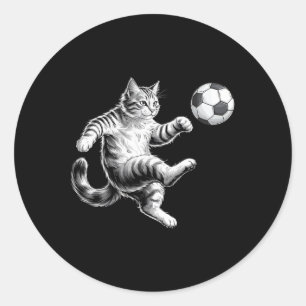 Funny Soccer Cat Men Women Kids Classic Round Sticker