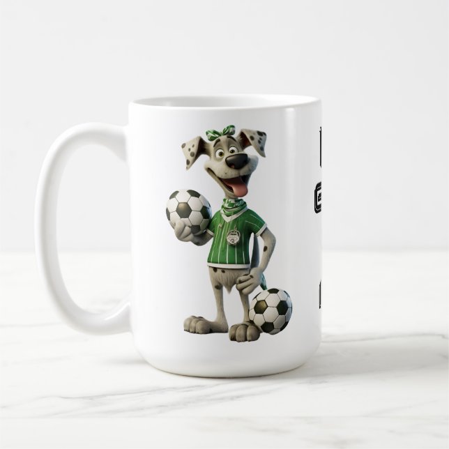 Funny Soccer Dog Custom Name & Text Coffee Mug (Left)