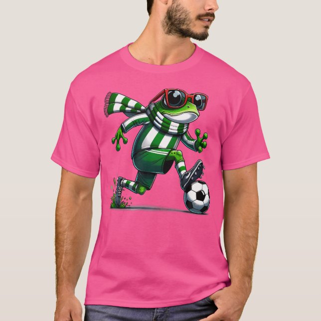 Funny Soccer Frog Animal Frog Playing Soccer T-Shirt (Front)