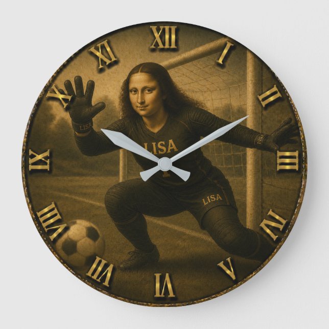 Funny Soccer Goalkeeper Mona Lisa Goal keeper Gift Large Clock (Front)