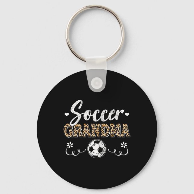 Funny Soccer Grandma Leopard Pattern Grandma Socce Key Ring (Front)