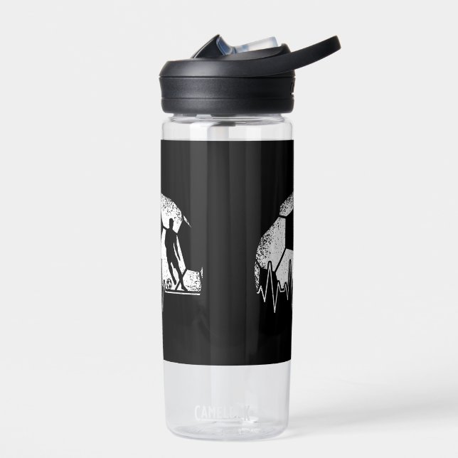 Funny Soccer Heartbeat Soccer Player Water Bottle (Left)