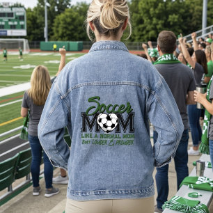 Funny Soccer Mum Louder Prouder Game Day Green Denim Jacket