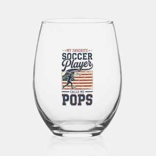 Funny Soccer Pops Vintage Engraving Shirt Design_1 Stemless Wine Glass