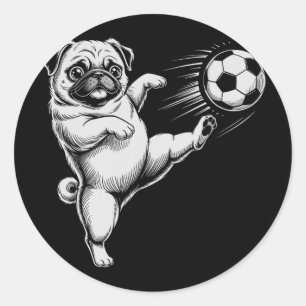 Funny Soccer Pug Dad Dog Play Club Goal Kids Game  Classic Round Sticker