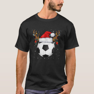 Funny Soccer Reindeer Santa Hat Christmas Holiday T-Shirt