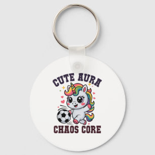 Funny Soccer Unicorn Cute Aura Chaos Core Winning  Key Ring