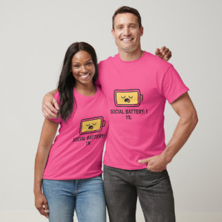Funny Social Battery 1% Cartoon T-Shirt