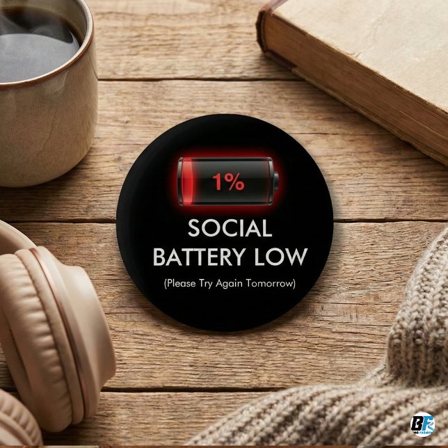 Funny Social Battery Low 1% Red Loading Bar Introv 6 Cm Round Badge (Creator Uploaded)