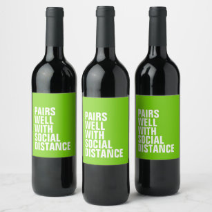 Funny social distancing wine label