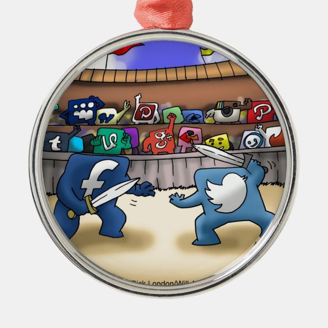 Funny Social Media Wars Metal Tree Decoration (Front)