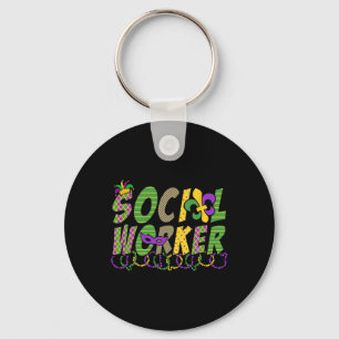 Funny Social Worker Mardi Gras Shirt Festival Part Key Ring
