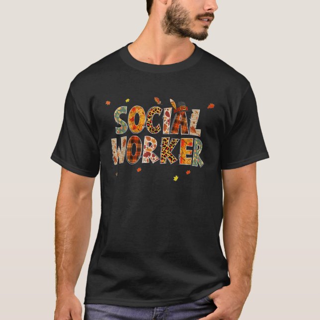 Funny Social Worker Pumpkin Autumn Tree Fall Leave T-Shirt (Front)