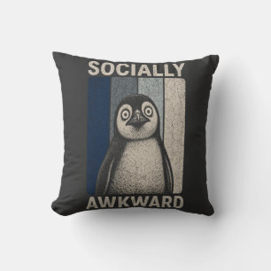 Funny Socially Awkward Penguin Retro Humour Cushion