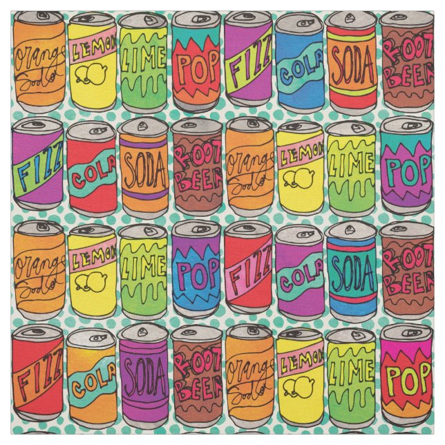 Funny Soda Cans Cool Food Pattern Fabric (Swatch)