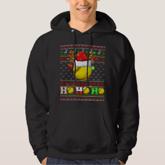 Funny Softball Ball Xmas Tree Lights Ugly Christma Hoodie