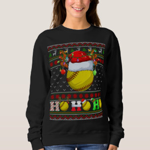 Funny Softball Ball Xmas Tree Lights Ugly Christma Sweatshirt