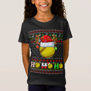 Funny Softball Ball Xmas Tree Lights Ugly Christma T-Shirt