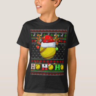 Funny Softball Ball Xmas Tree Lights Ugly Christma T-Shirt