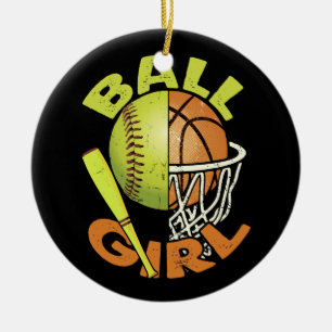 Funny Softball Basketball Girl Ceramic Tree Decoration