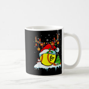 Funny Softball Christmas Reindeer Santa Hat Lights Coffee Mug