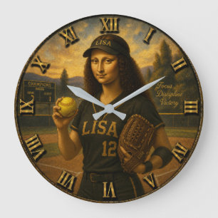  Funny Softball Mona Lisa Pitcher Gift  Large Clock