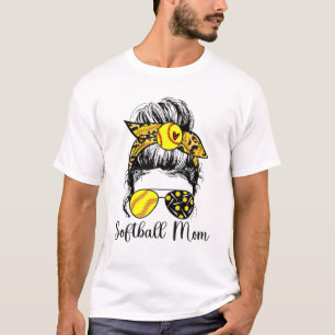 Funny Softball Mum Life Messy Bun Game Day Mother' T-Shirt