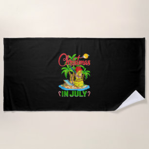 Funny Softball Santa Hat Hawaiian Christmas In Jul Beach Towel