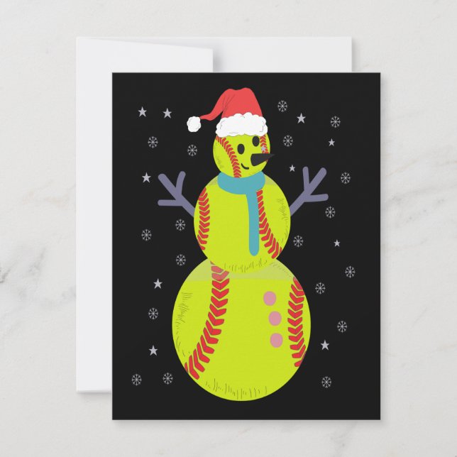 Funny Softball Snowman Christmas New Year Gift Card (Front)